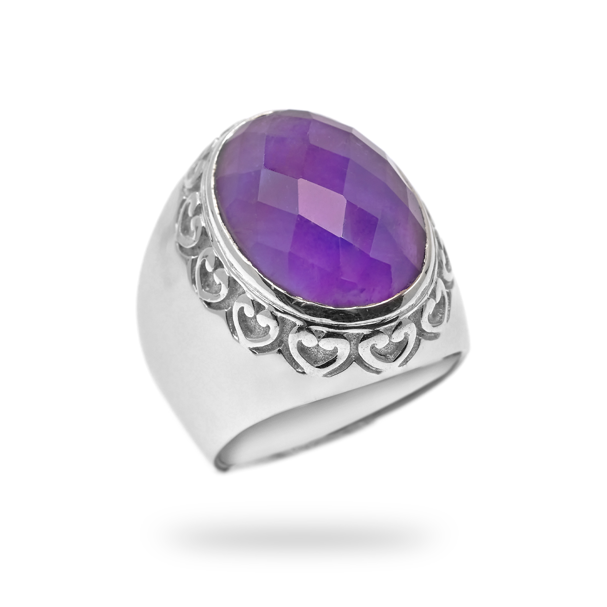 Bague amethyste argent Heart chevalière